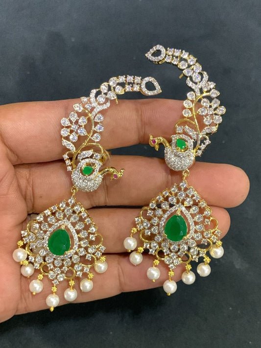 Ishhaara Gold Finish Ad Stone Peacock Ear Cuffs