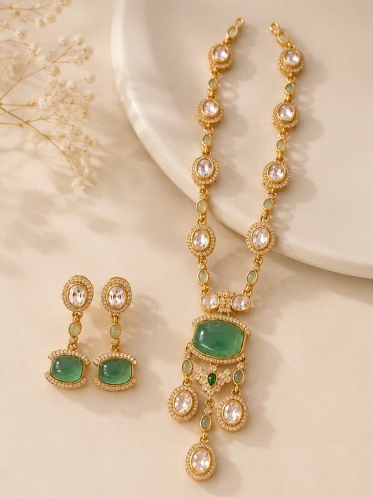 Ishhaara Golden Green Gemstone Necklace