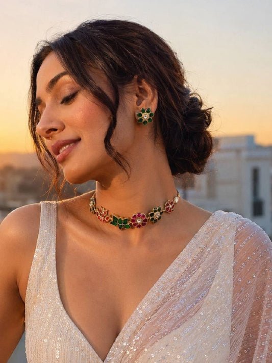 Ishhaara Handcrafted Meenakari Lotus Necklace