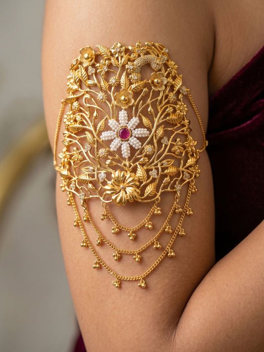 Ishhaara Handcrafted Trendy Flower Studded Arm Cuff