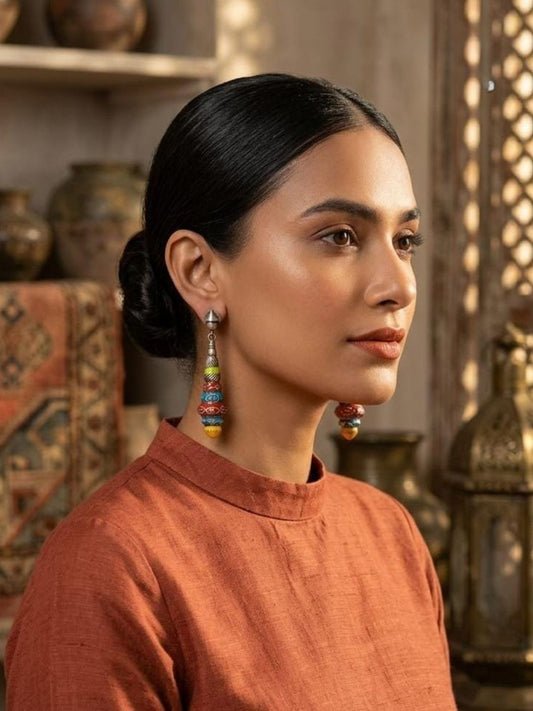 Multicolor Beaded Tassel Drop Earrings
